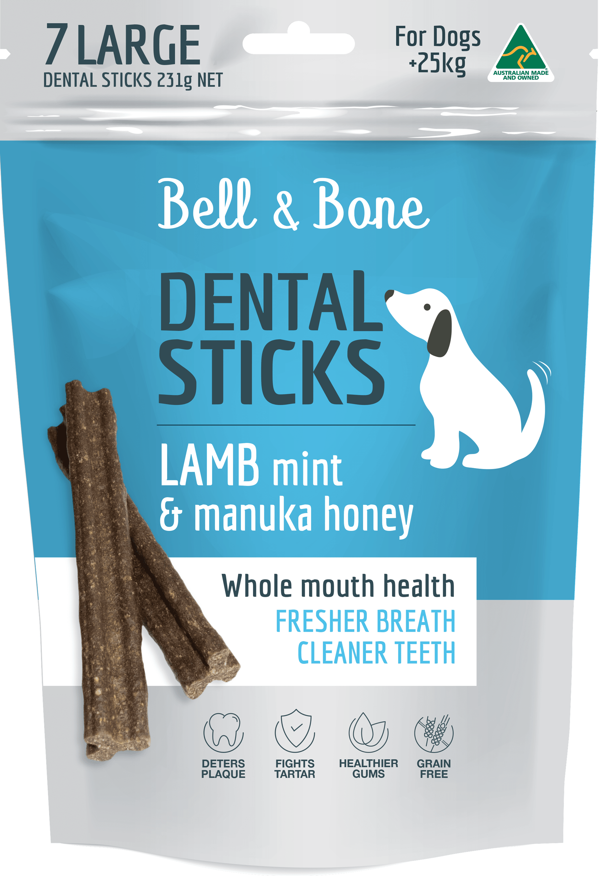 Bell & Bone Dental Lamb Mint and Manuka Honey Treats for Large Dogs