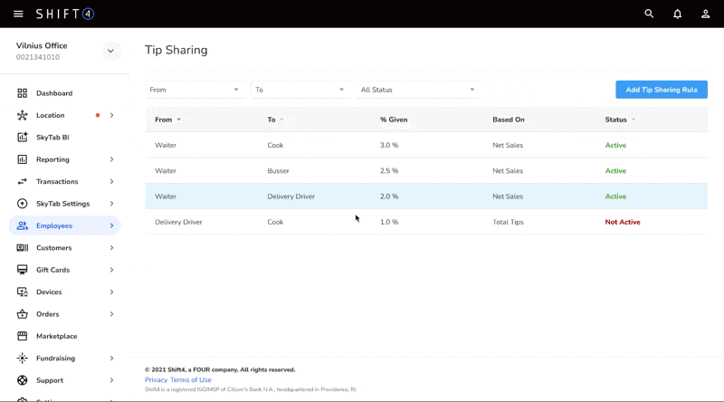 An animated GIF showing how the new SkyTab POS Tip Sharing feature works.