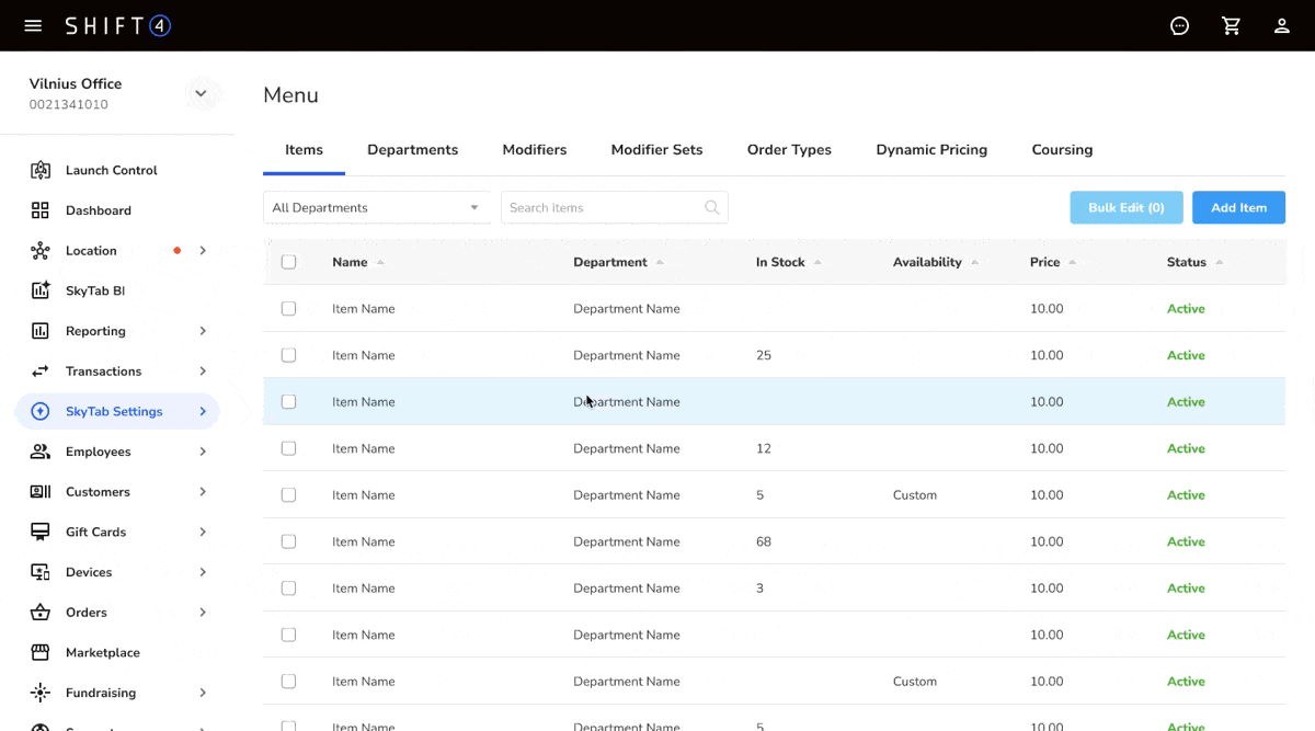 An animated GIF showing the Dynamic Pricing feature for SkyTab POS.