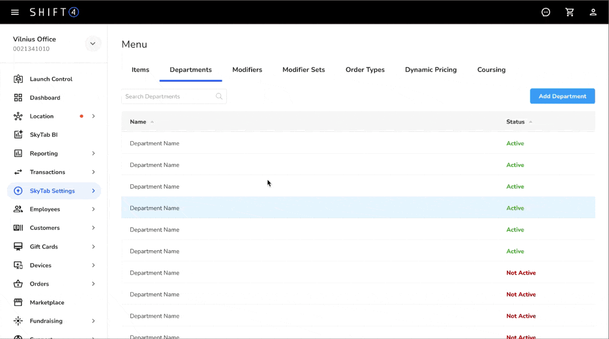 An animated GIF showing how the Menu Availability feature works for SkyTab POS.