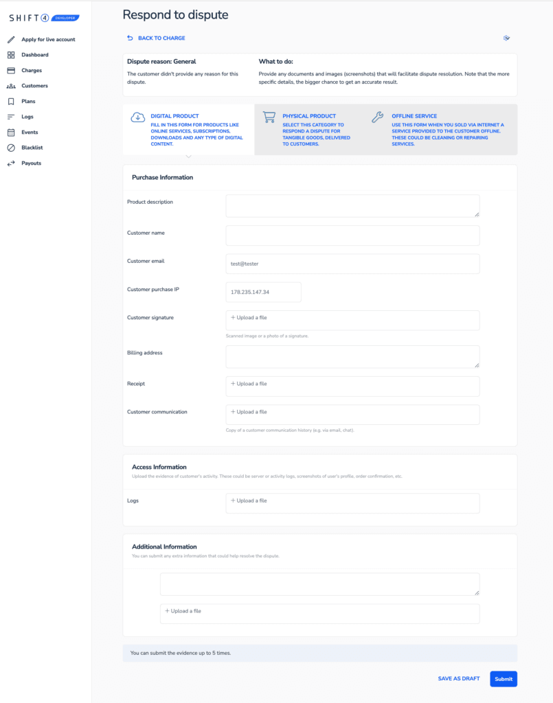 Shift4 chargeback representment form | SkyTab