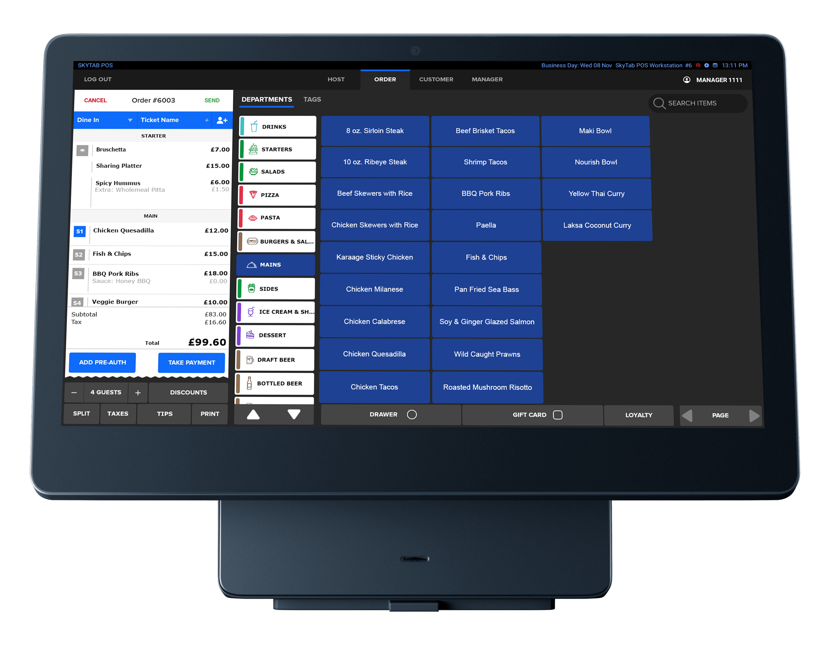 SkyTab POS system with online ordering