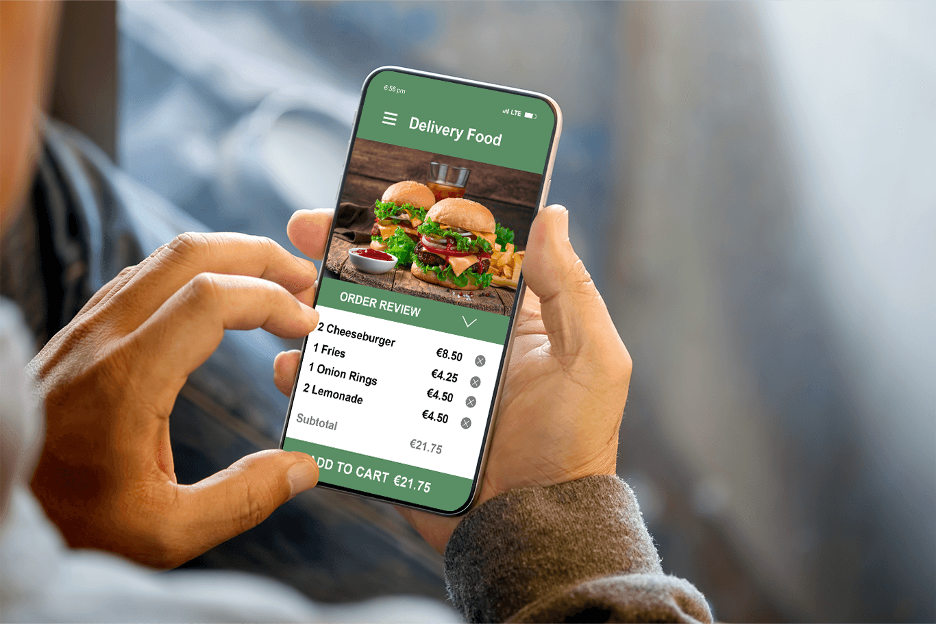 Customer ordering food online on a smartphone with SkyTab Online in-house ordering