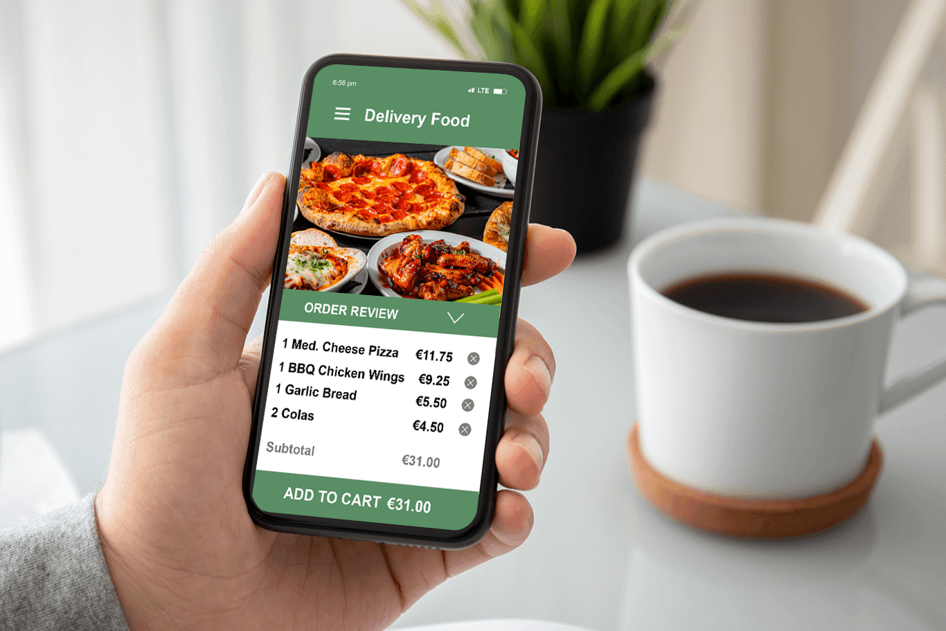 Customer ordering food online on a smartphone with SkyTab Online in-house ordering
