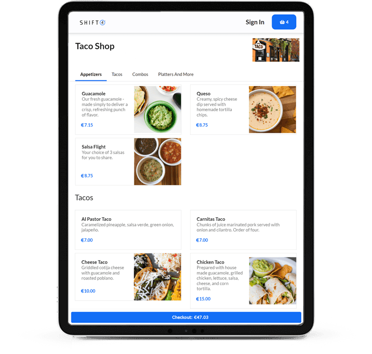 SkyTab Online ordering on a tablet