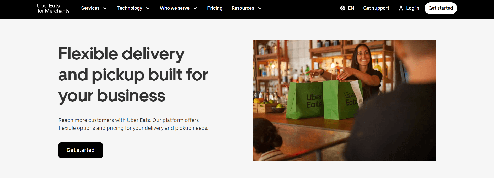 A screenshot of the Uber Eats for Merchants homepage