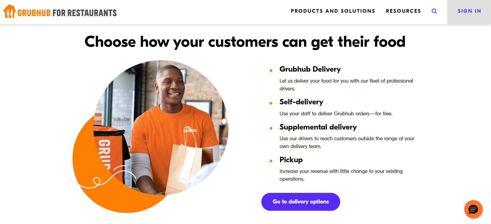 A screenshot of the Grubhub for Restaurants website homepage