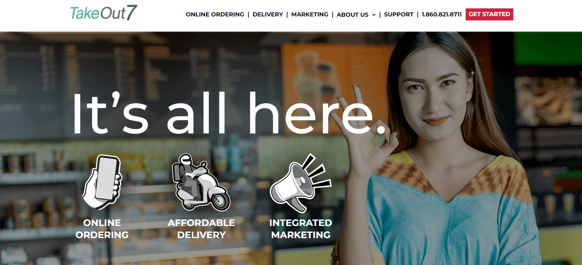 A screenshot of the TakeOut7 website homepage