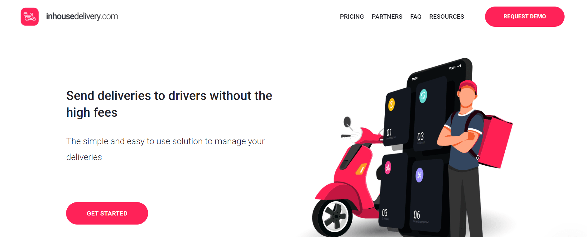 A screenshot of the inhousedelivery.com website homepage