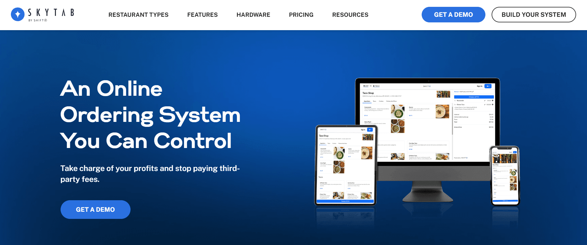 A screenshot of the SkyTab Online website page