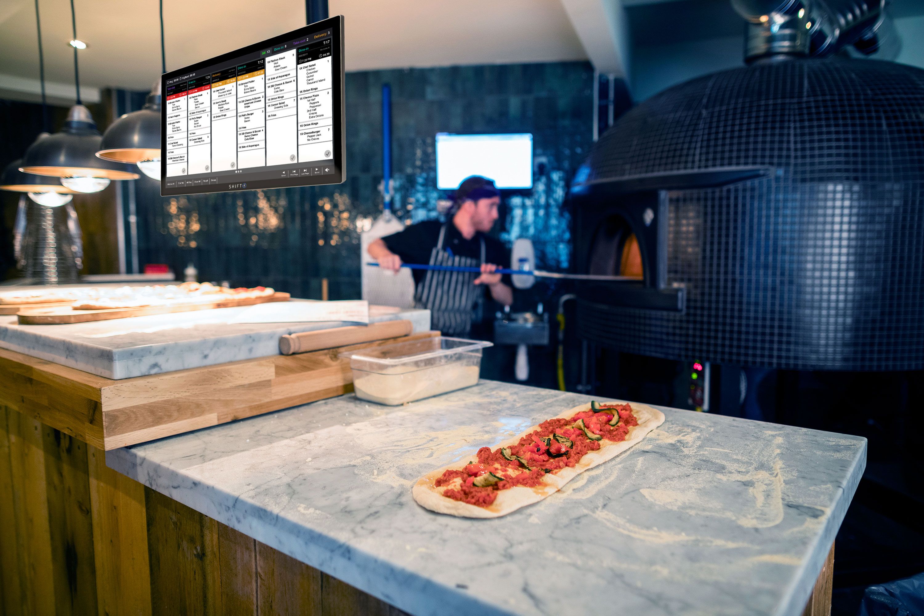SkyTab Kitchen Display System in a restaurant kitchen