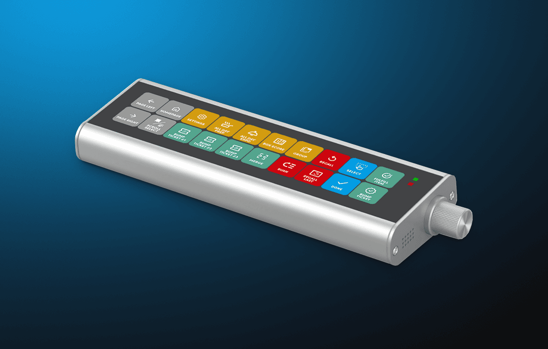 A bump bar accessory for SkyTab KDS on a blue background