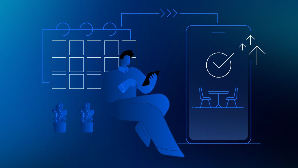 Blue graphic showing reservations online | SkyTab