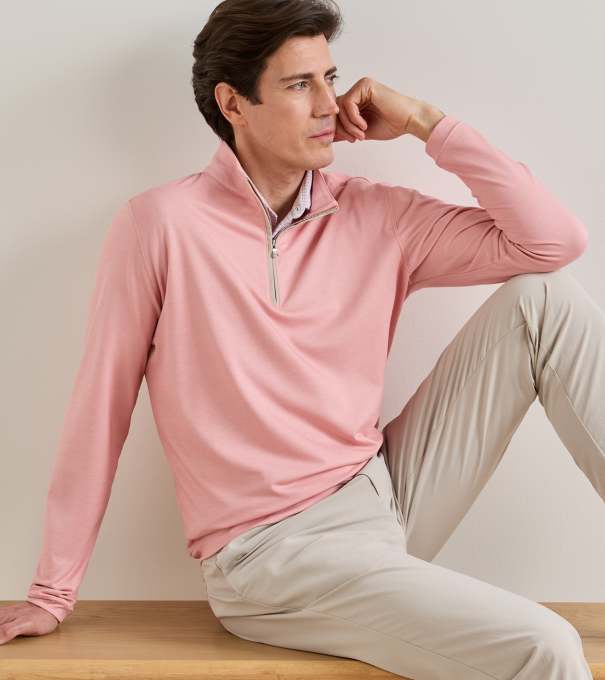 Albatross Cotton-Blend Piqu&eacute; Quarter-Zip in MELROSE PINK