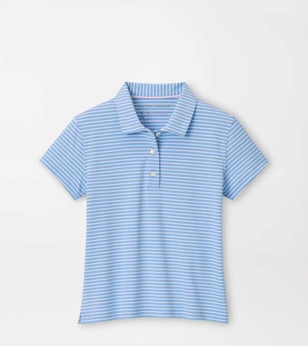 Girls Harbour Stripe Short-Sleeve Button Polo in Cottage Blue