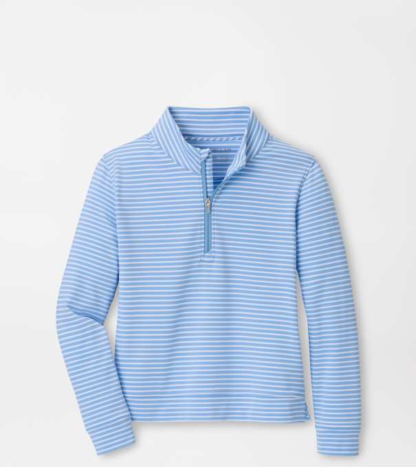 Girls Perth Harbour Stripe Performance Quarter-Zip in Cottage Blue