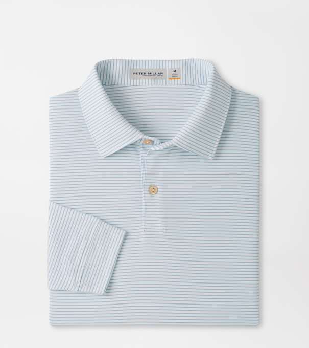 Featherweight Park Stripe Long-Sleeve Performance Polo in White