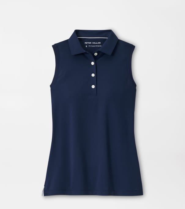 Women's Banded Sport Mesh Sleeveless Button Polo in Navy