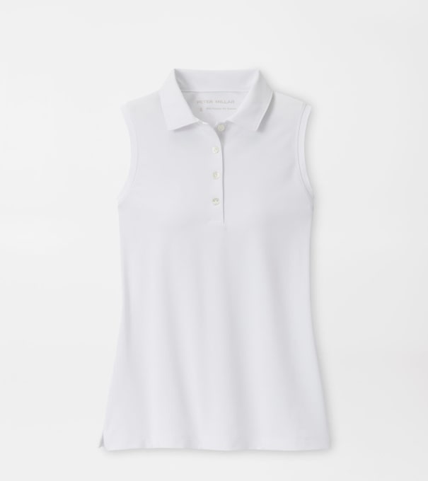 Women's Banded Sport Mesh Sleeveless Button Polo in White