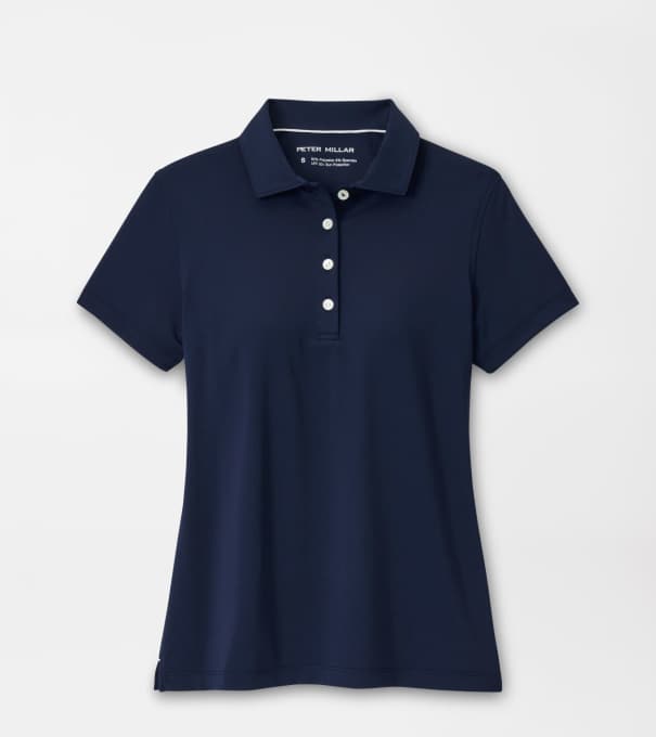 Women's Short Sleeve Button Polo in Navy