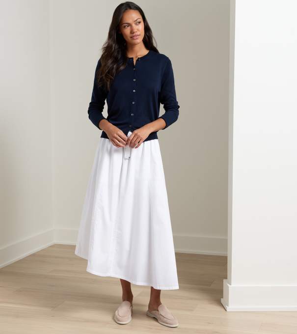 Sylvia Stretch Twill Midi Skirt in White