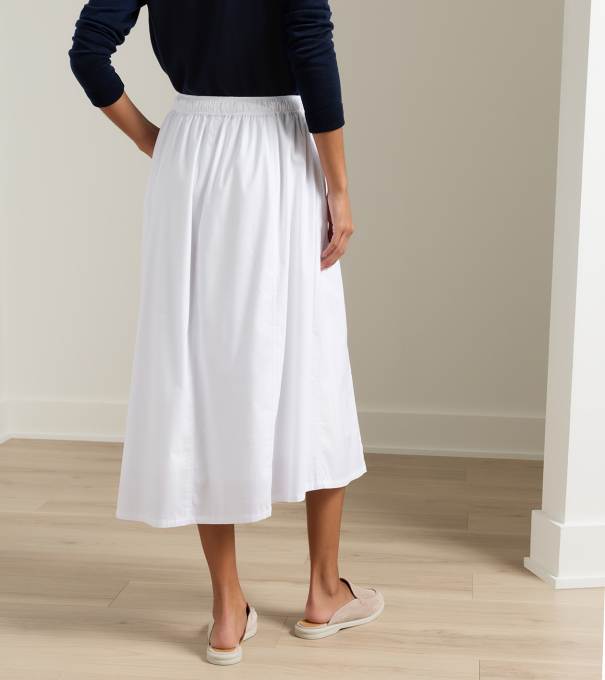 Sylvia Stretch Twill Midi Skirt in White