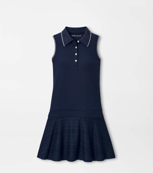Francoise Eyelet Drop Waist Dress in Navy/White