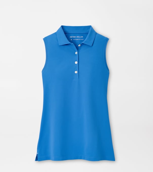 Women's Banded Sport Mesh Sleeveless Button Polo in BLUE STARLING