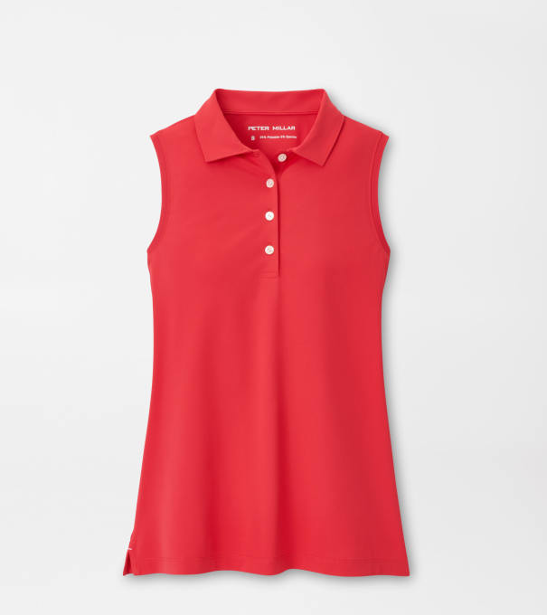 Women's Banded Sport Mesh Sleeveless Button Polo in CALABRIAN RED