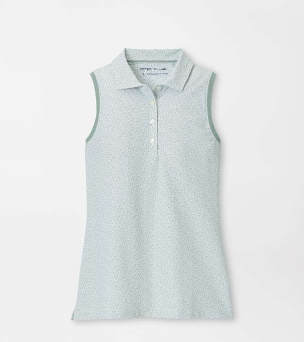 Tee It Up Banded Sport Mesh Sleeveless Button Polo in Willow