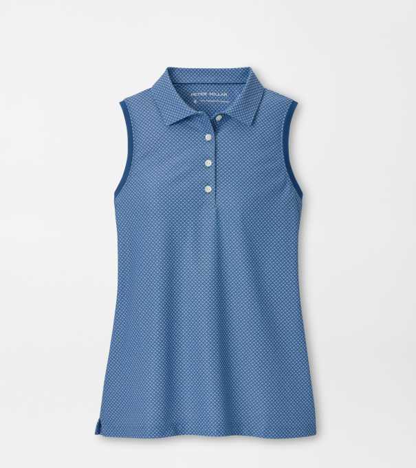 Palmetto Palms Banded Sport Mesh Sleeveless Button Polo in Windsor Blue
