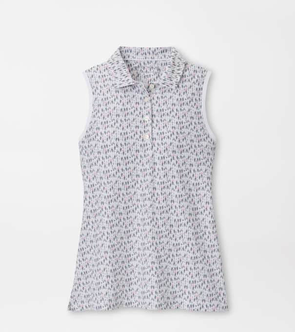 Poppies In Play Banded Sport Mesh Sleeveless Button Polo in Multi