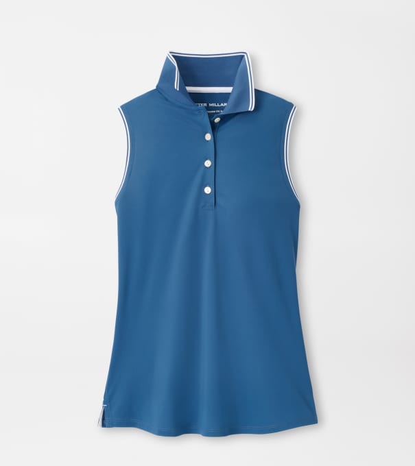 Canterbury Tipped Sport Mesh Sleeveless Polo in WINDSOR BLUE/WHITE