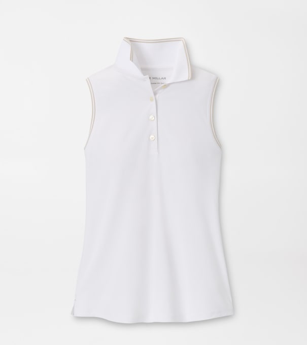Canterbury Tipped Sport Mesh Sleeveless Polo in WHITE/LIGHT ELM