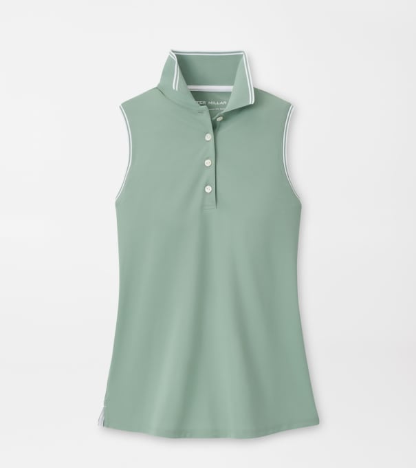 Canterbury Tipped Sport Mesh Sleeveless Polo in WILLOW/WHITE