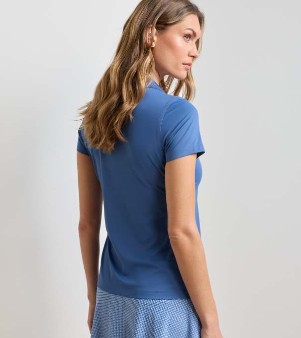 Keswick Zip Neck Short Sleeve Polo in Windsor Blue