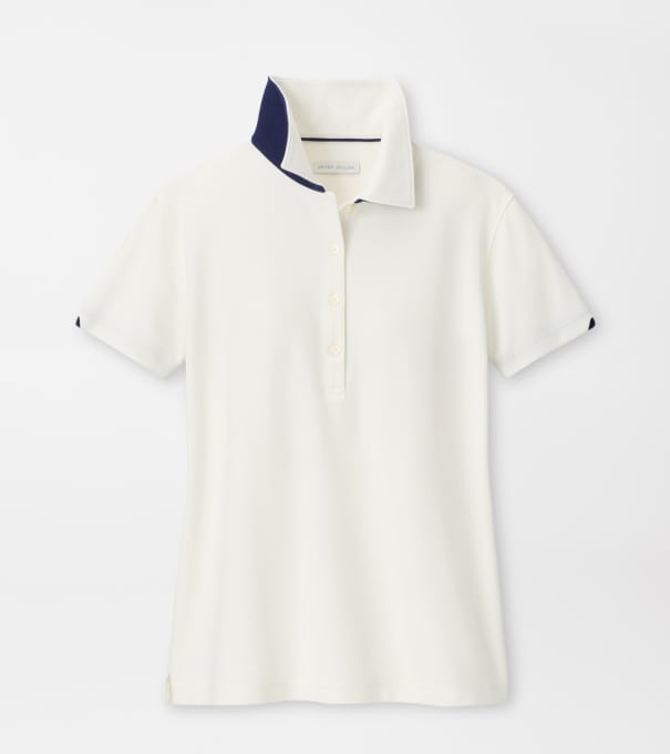 Coolspun Lite Cotton Piqu&eacute; Polo in SOFT WHITE / NAVY