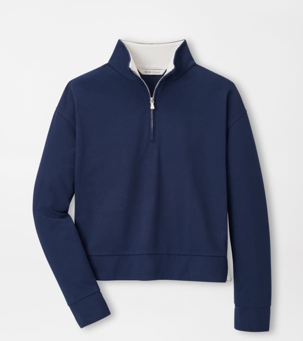 Coolspun Lite Cotton Quarter-Zip Pullover in NAVY / SOFT WHITE