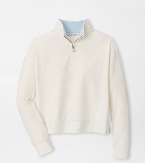 Coolspun Lite Cotton Quarter-Zip Pullover in SOFT WHITE / BLUE BRISK