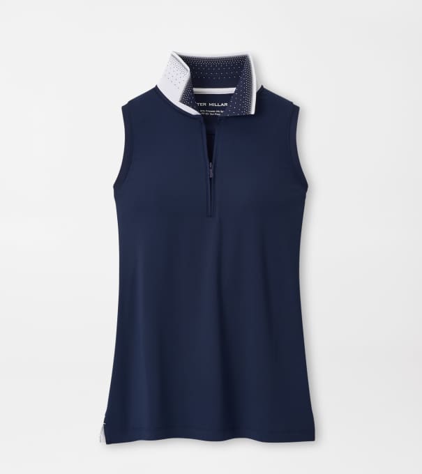 Chrissie Sleeveless Zip Polo in Navy/White
