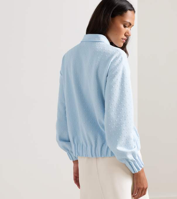 Flora Knit Swiss Dot Jacquard Full-Zip in BLUE BRISK