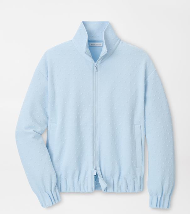 Flora Knit Swiss Dot Jacquard Full-Zip in BLUE BRISK