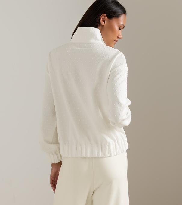 Flora Knit Swiss Dot Jacquard Full-Zip in SOFT WHITE