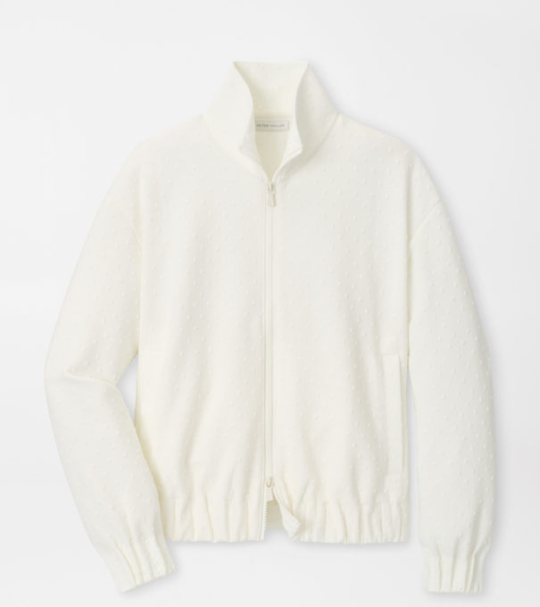 Flora Knit Swiss Dot Jacquard Full-Zip in SOFT WHITE