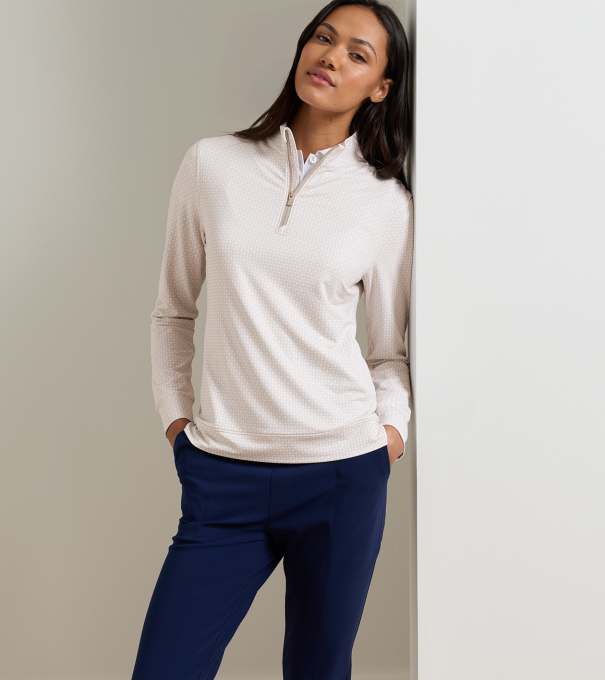 Houndstooth Print Perth Performance Quarter-Zip in LIGHT ELM
