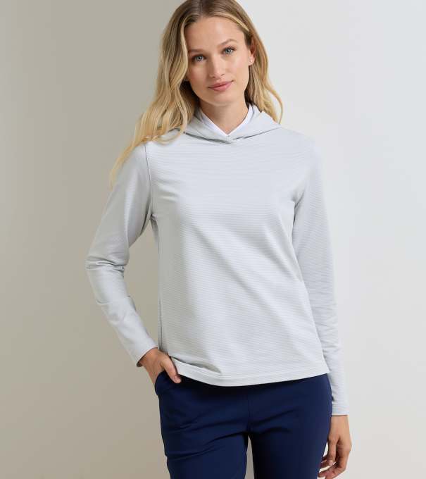 Sugar Stripe Pine Performance Hoodie in WHISPER GREY/WHITE