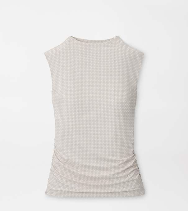 Rachel Houndstooth Print Ruched Sleeveless Top in LIGHT ELM