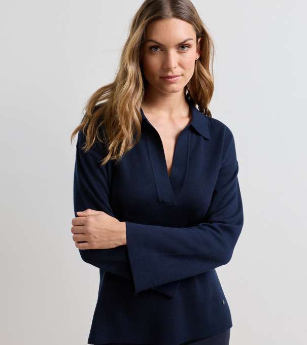 Mirage Interlock Popover Sweater in Navy