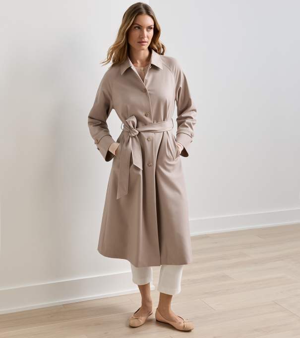 Brigitte Stretch Twill Trench Coat in LIGHT TERRACE FOG