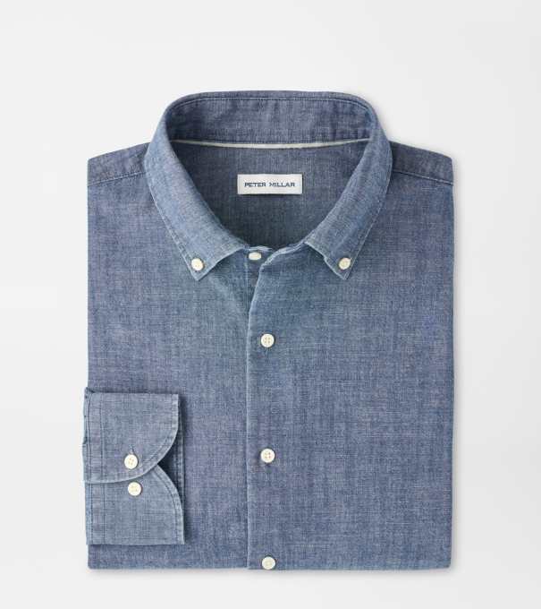 Devonport Chambray Cotton-Stretch Sport Shirt in Indigo